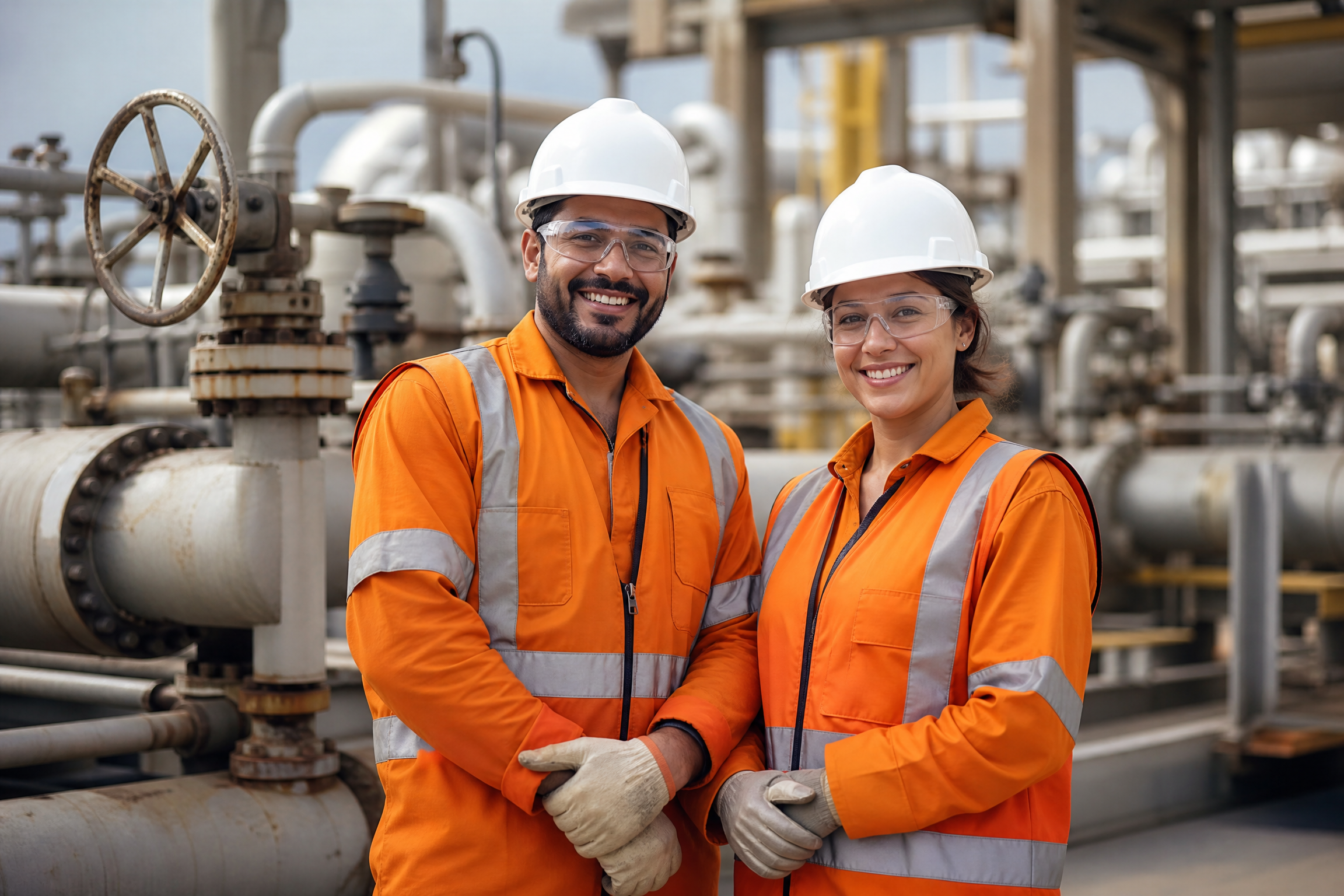 Energy sector professionals in full PPE